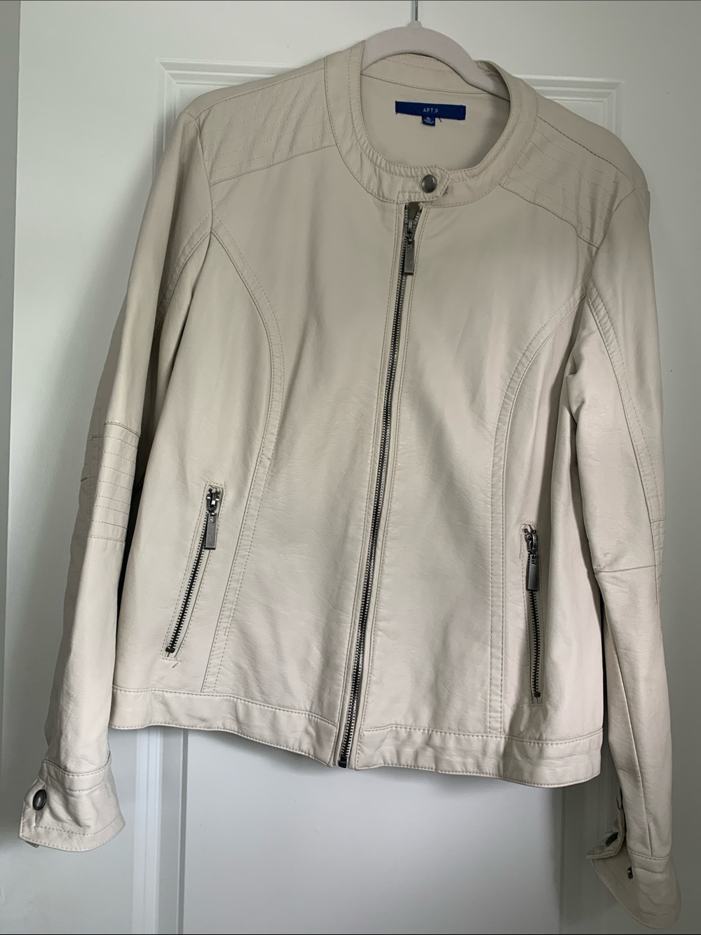 Apt. 9 Women's Cream Zip-Front Leather Moto Jacket